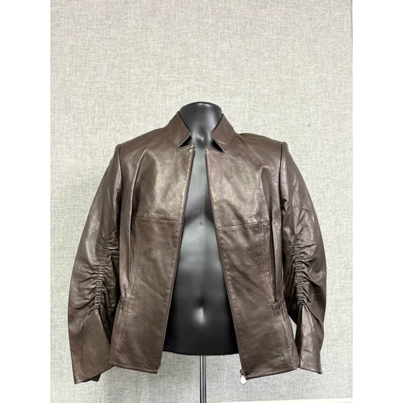 Carlisle Leather Moto Jacket Elastic Waist Sleeve Zip-Up Brown Womens Size 10