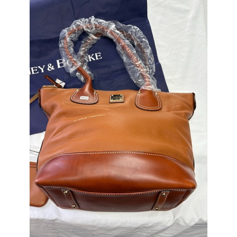 Dooney & Bourke Pebble Leather Tote Bag Set Shoulder Bag w/ Wristlet Brown