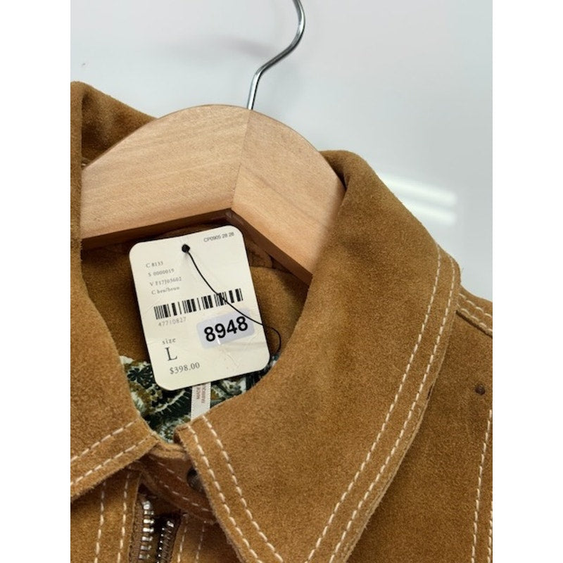 Free People Suede Leather Moto Jacket Front Zipper Pockets Brown Womens Size L