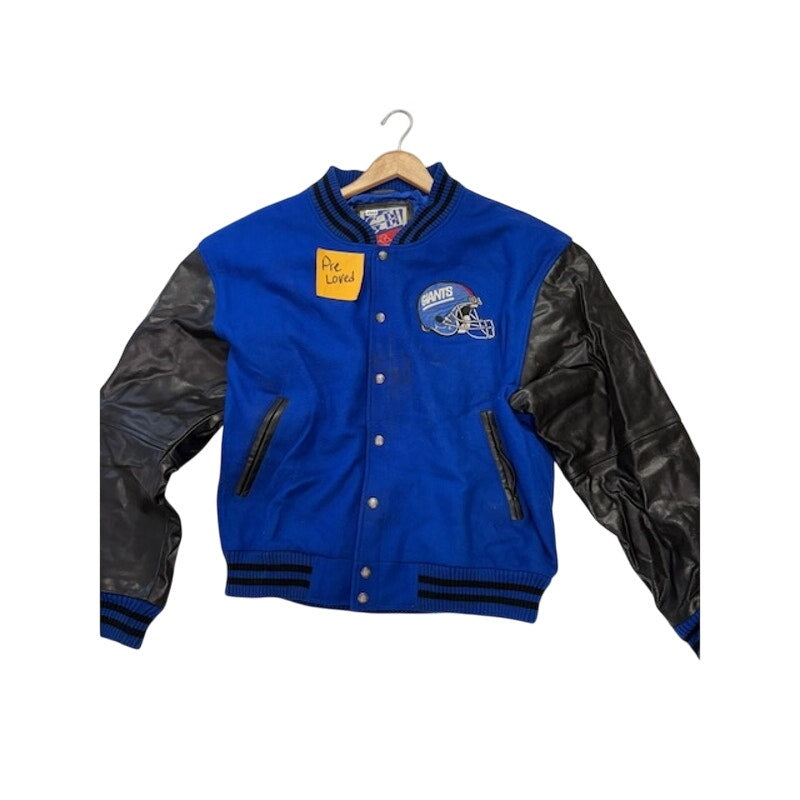 G-III Carl Banks NY Giants Leather Varsity Bomber Jacket Blue/Black Mens Size XL