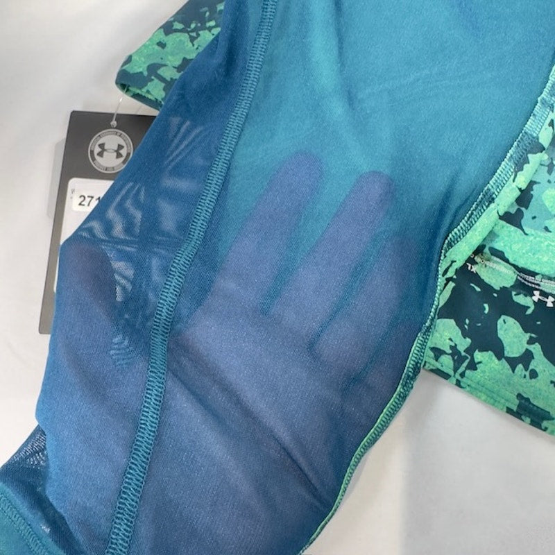 Under Armour Heat Gear Ankle Crop Leggings Compression Green Blue Womens Size XL