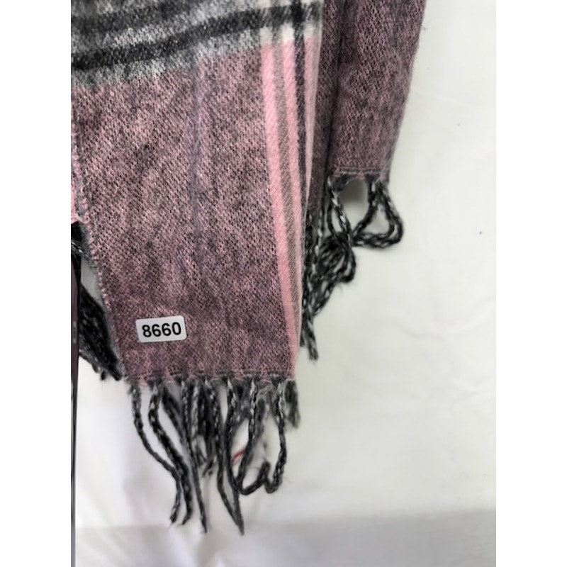 Classic Plaid Fringe Tassel Scarf Shawl Soft Woven Wrap Pink Gray One Size
