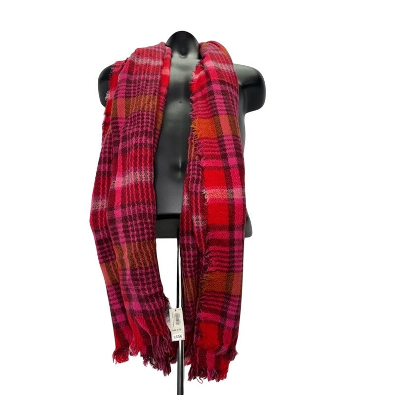 Fringe Blanket Scarf Oversized Wrap Winter Shawl Plaid Pink Red One Size