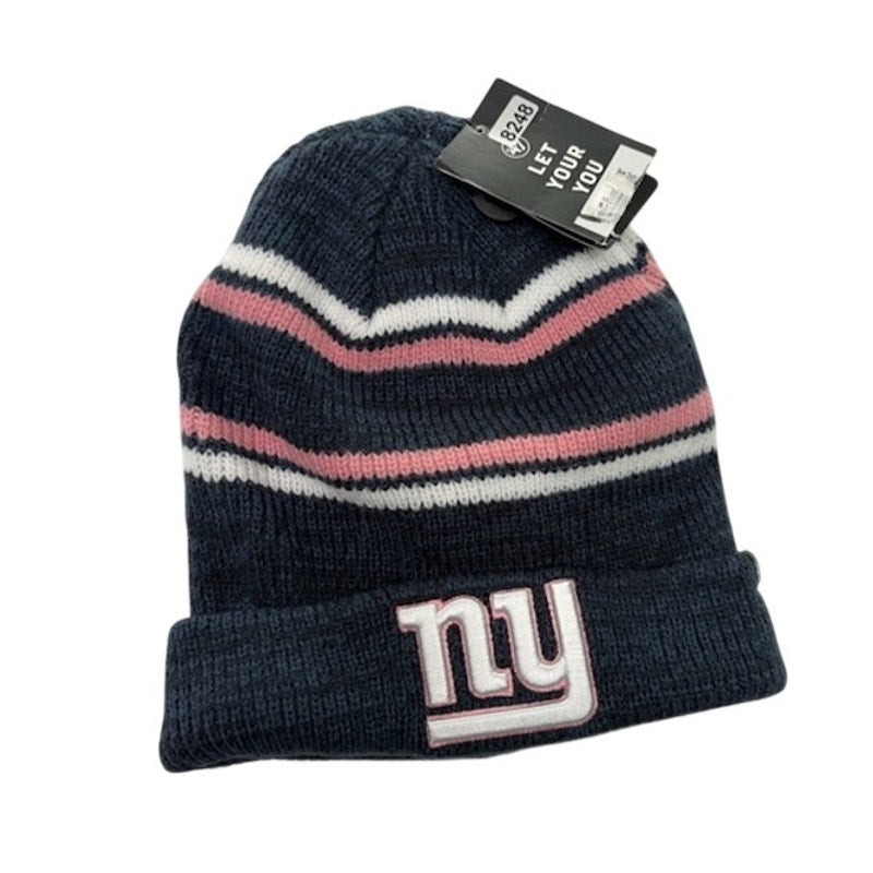 ‘47 Brand New York Giants Knit Beanie Hat Navy Pink Stripe Cuffed NFL OSFA