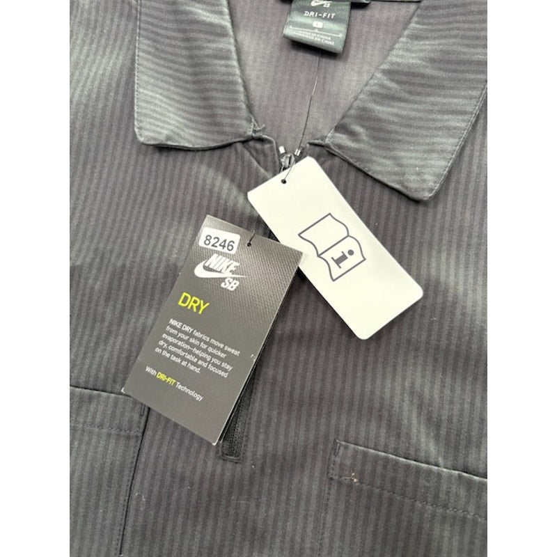 Nike SB Dri-Fit Button-Up Skate Shirt Short Sleeve Striped Black Mens Size L