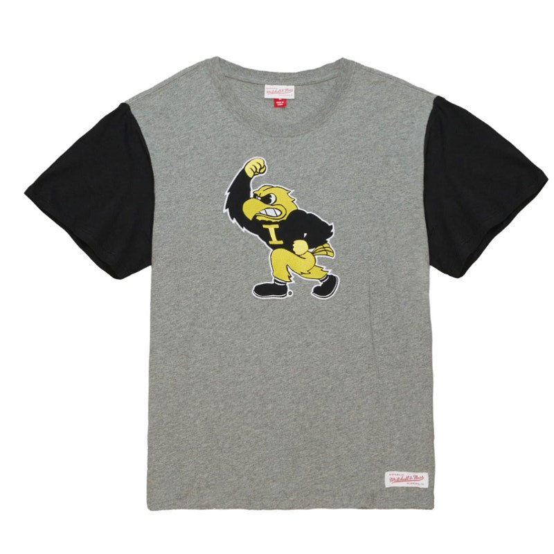 Mitchell & Ness Color Blocked Short Sleeve Tee University Of Iowa Gray Small