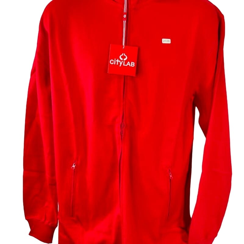 City Lab Zip Up Performance Fleece Track Jacket Zipper Pocket Red Womens Size XL