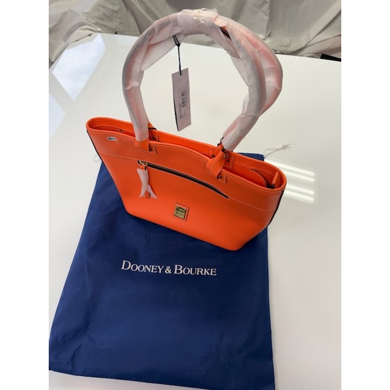Dooney & Bourke Smooth Leather Quincey Zip Tote Shoulder Bag Zipper Orange