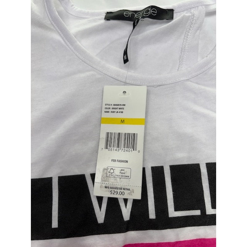 Energie Tee Top Surplice-Back Striped Graphic Front White Womens Size M