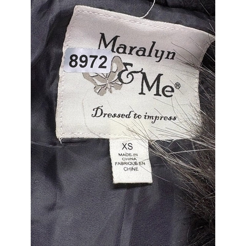 Maralyn & Me Faux-Fur-Trim Hooded Parka Coat Full-Zip Charcoal Womens Sz XS