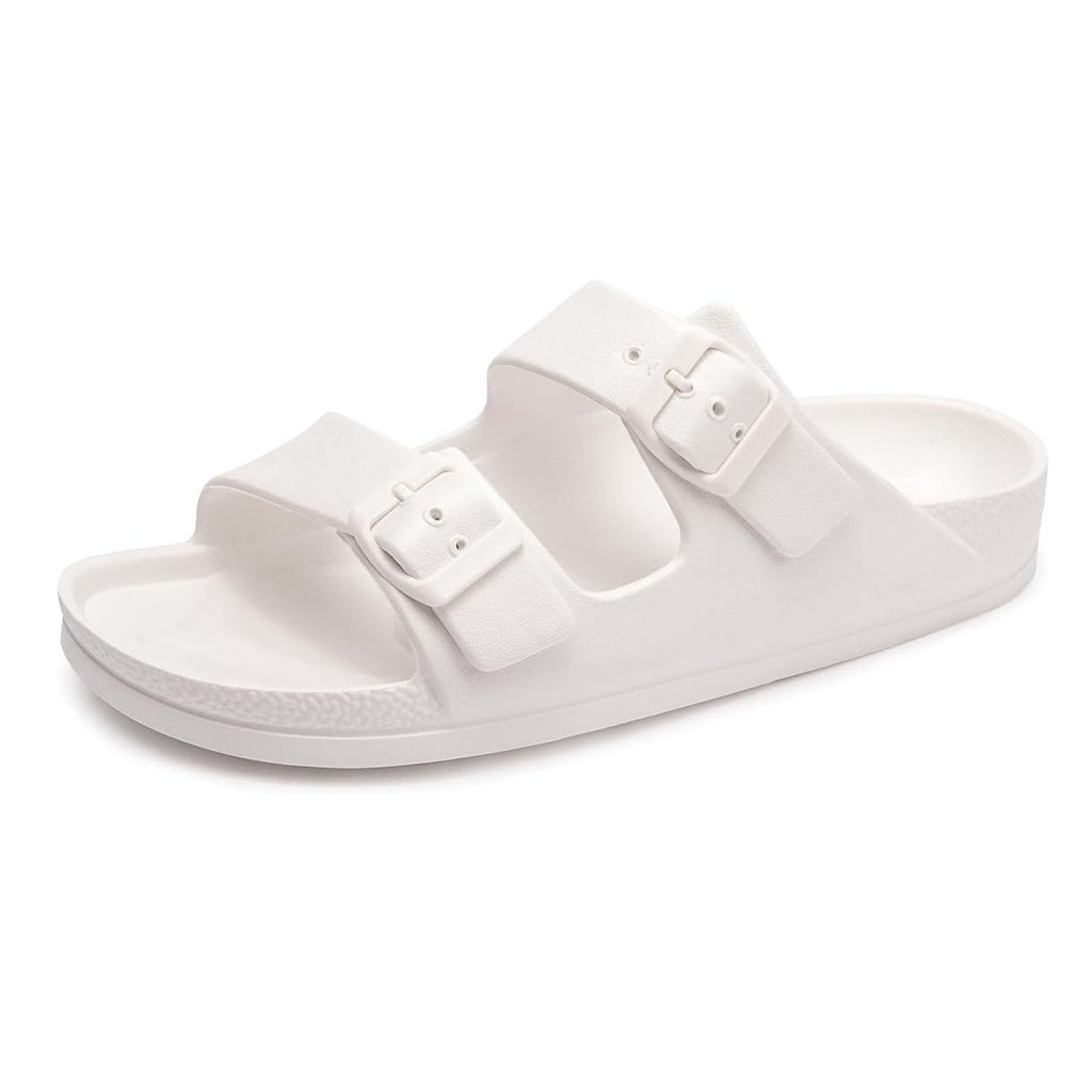 FUNKYMONKEY Comfort Slides Double Buckle EVA Flat Sandals White Womens Sz 7