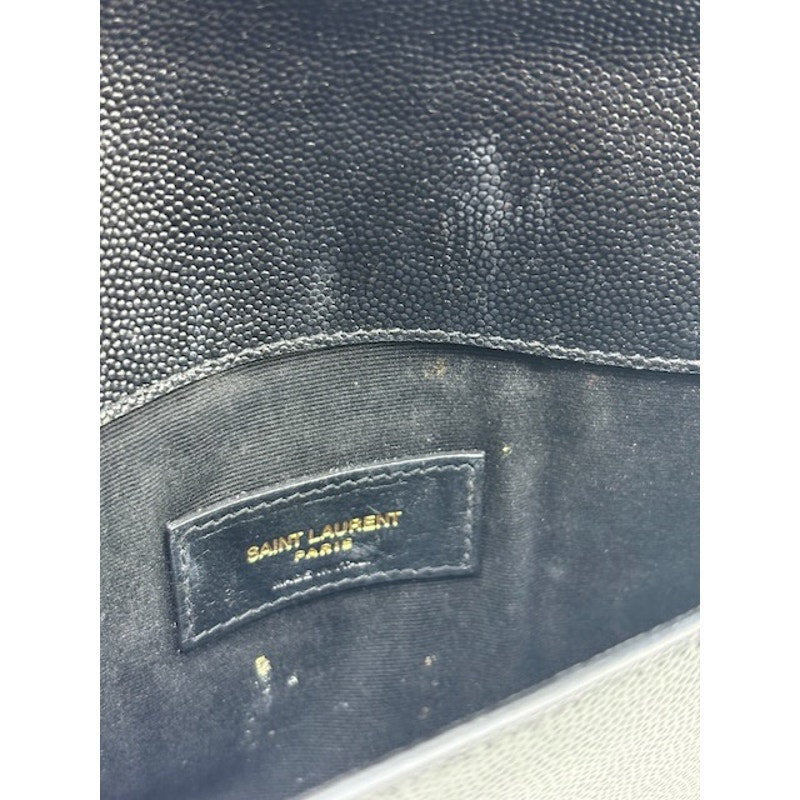 Yves Saint Laurent YSL Envelope Purse Uptown Pouch Grain De Poudre Leather Black