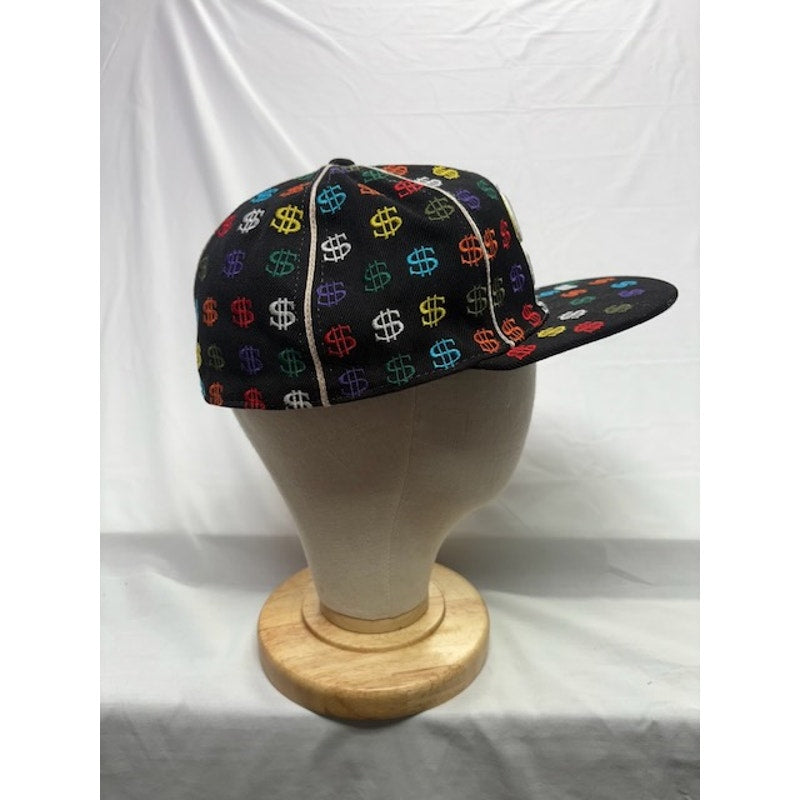 Phat Headz Flat Brim Baseball Hat Dollar Sign All Print Black Unisex Size 7 1/2