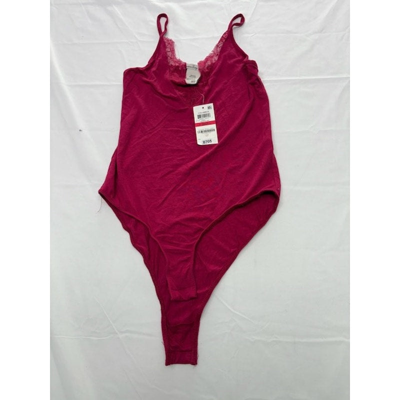 American Rag Cie Lace Trim V-Neck Bodysuit Persian Red Womens Juniors Sz XS