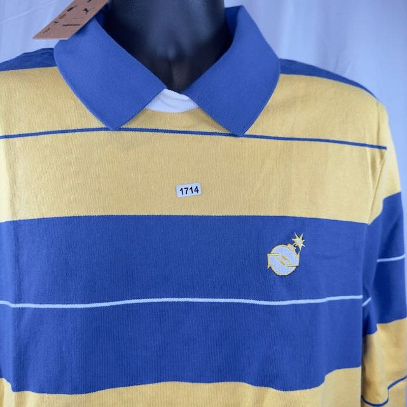 The Hundreds X Puma Polo Crew Shirt Olympian Blue Striped Blue Yellow Mens M