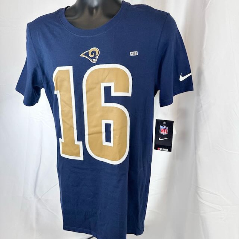 Nike NFL STL Rams Jared Goff #16 T-Shirt Crewneck Short Sleeve Navy Mens Size S