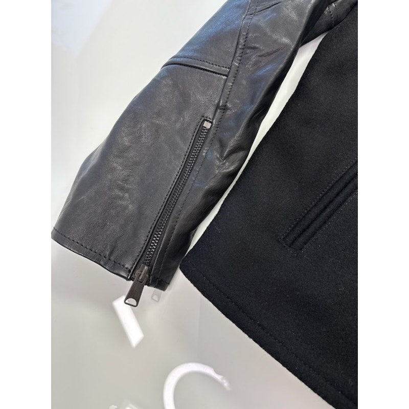 Lucky Brand Moto Jacket Leather Wool Quilted Lined Zip-Up Black Mens Size L