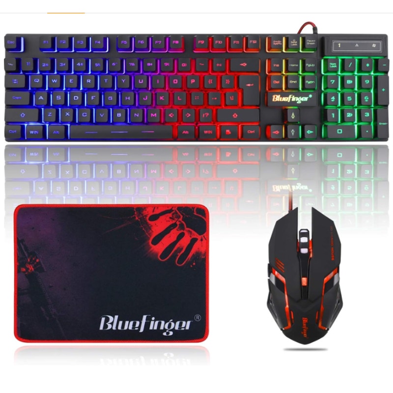 BlueFinger RGB Gaming Keyboard & Backlit Mouse Combo, USB Wired Gaming Set