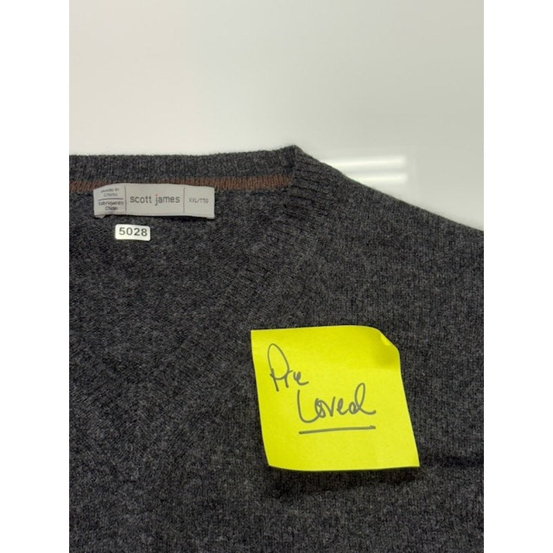 Scott James Crewneck Sweater Elbow Patch Pullover Cashmere Gray Mens Size XXL