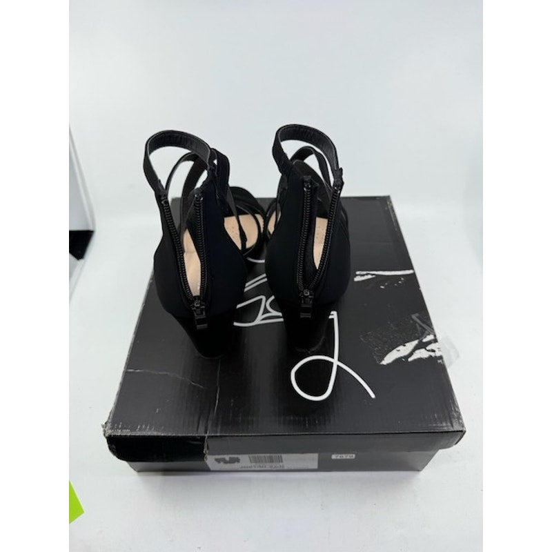 TRENDSup Collection Chunky Heel Ankle Strap Sandals Suede Black Womens Size 9.5