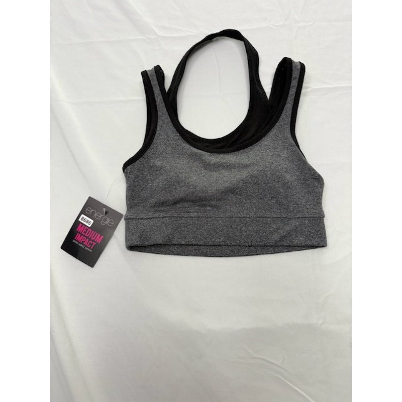 Energie Medium Impact Halter Sports Bra Run Graphic Gray Black Womens XS