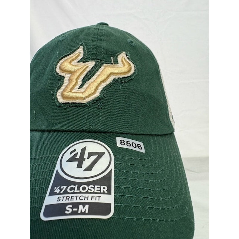 47 Brand Trucker Hat USF Bulls Logo Stretch Fit Cap Green Khaki Unisex S/M