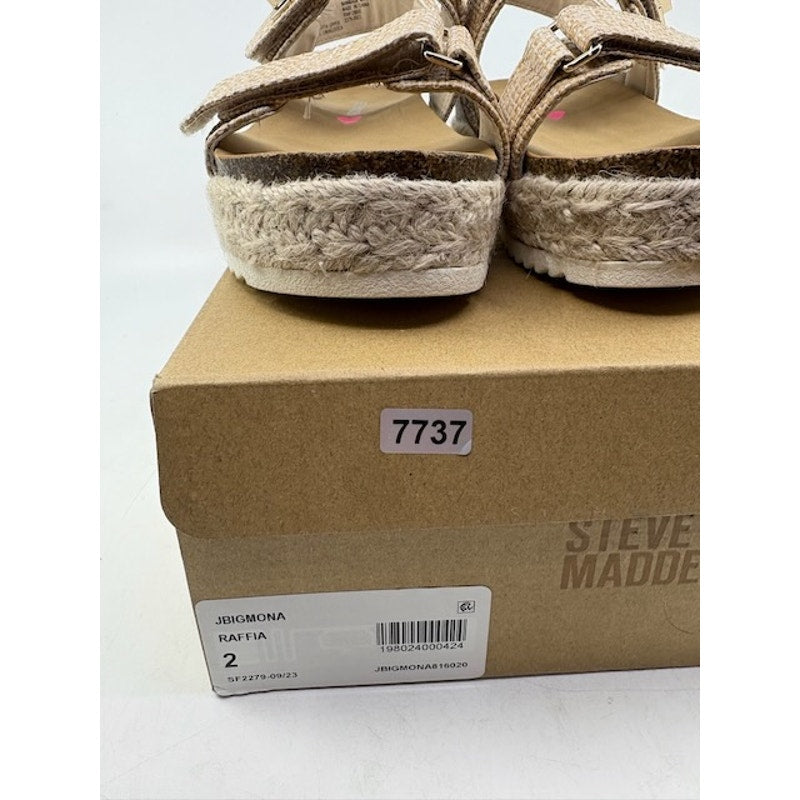 Steve Madden Bigmona Flatform Sandal Ankle Strap Natural Raffia Girls Size 2