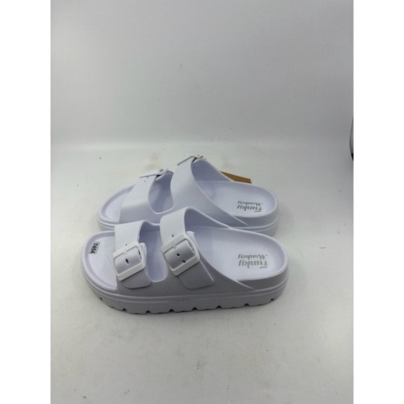 FUNKYMONKEY Comfort Slides Double Buckle EVA Flat Sandals White Womens Sz 7