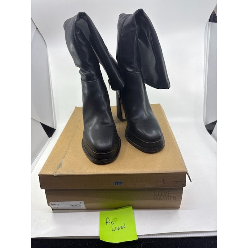 Steve Madden Myndie Knee-High Platform Boots Vegan Leather Black Womens Size 7.5