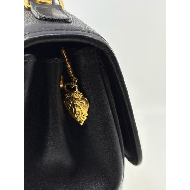 Gucci Vintage Leather Top Handle Satchel Turn Lock Handbag Classic Italy Black