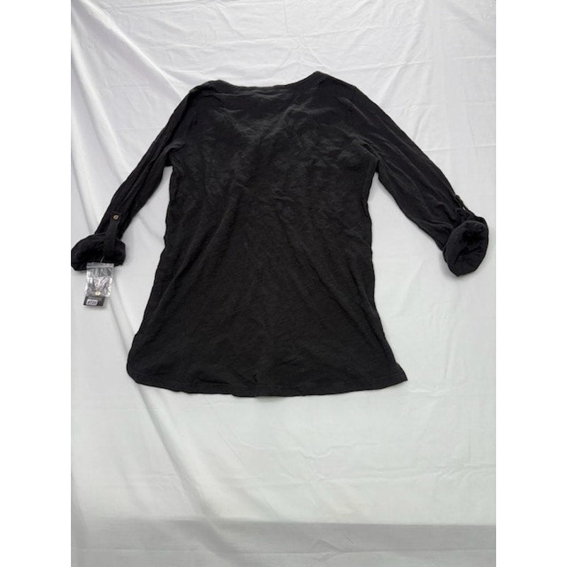 INC International Concepts Lace Up Tunic Top 3/4 Sleeve Black Womens Size S