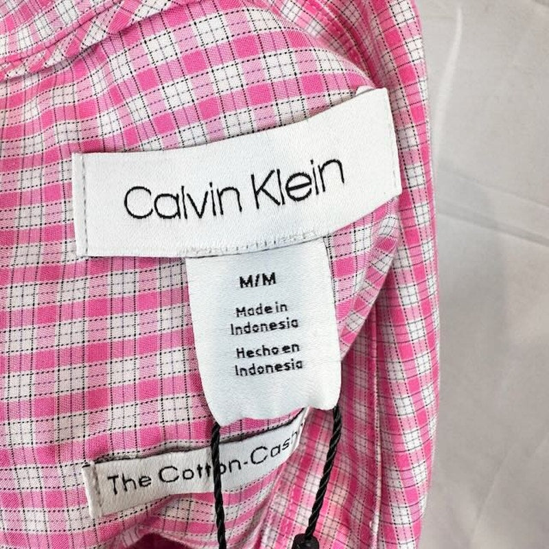 Calvin Klein Gingham Button-Up Shirt Cotton-Cashmere Pink Marshmallow Mens M