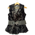 Wal G7 Faux Shaggy Fur Vest Belted Open Front Sleeveless Black Womens Size S