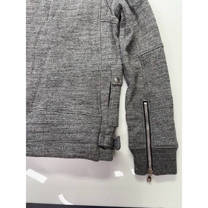 Balmain Quilted Biker Hoodie Two-Way Zip Flap Pockets Gray Mens Size XL