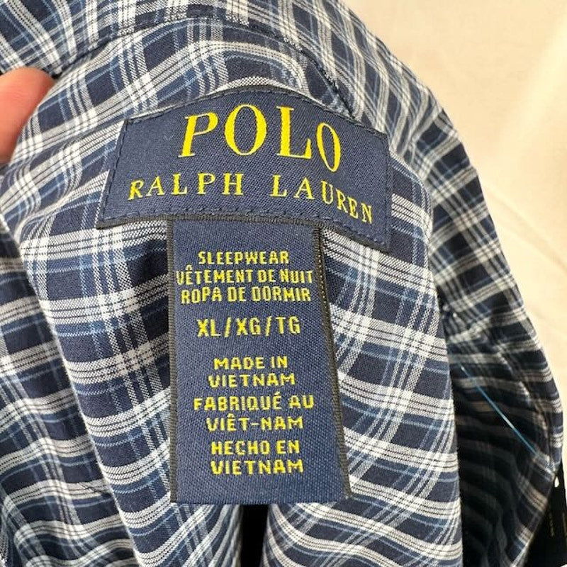 Polo Ralph Lauren Sleepwear Stretch Woven Pajama Top Plaid Navy Blue Mens XL