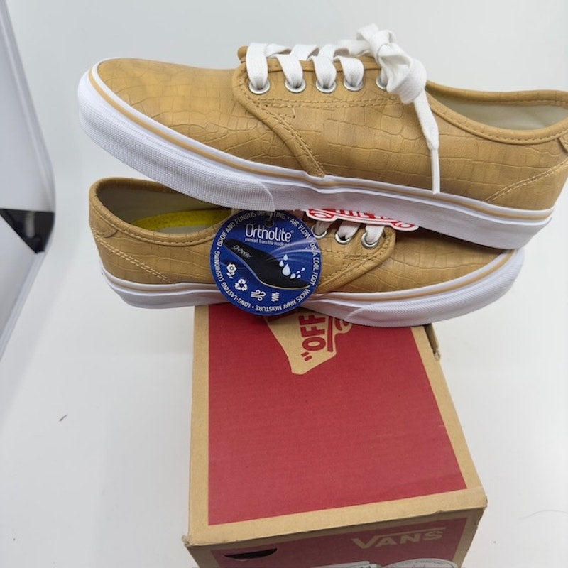 Vans Camden Deluxe Croc Skin Sneakers Low Top Canvas Camel Brown Womens 7.5