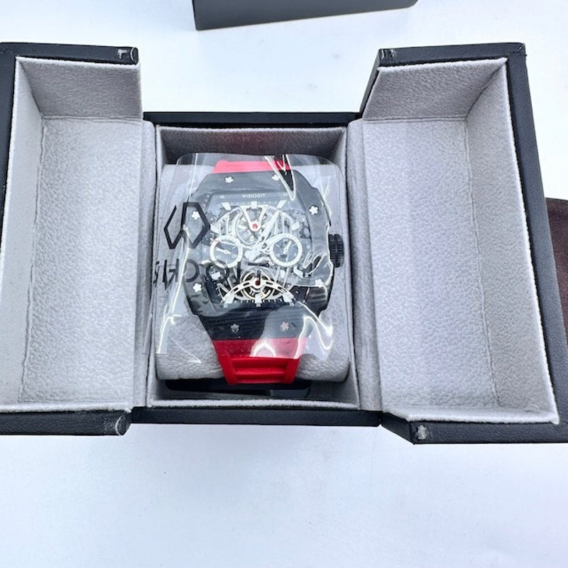 Wishdoit Watches The Pioneer Wrist Watch Stainless Steel Black Red Strap OS
