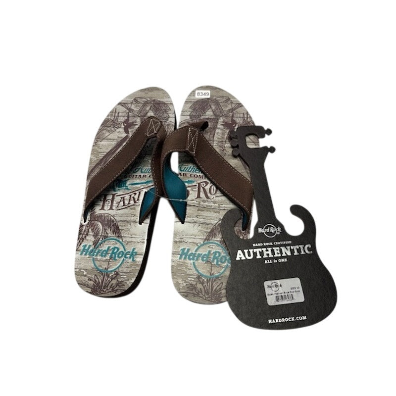 Hard Rock Cafe Flip Flops Vintage Palm Authentic Sandals Brown Mens Size 10