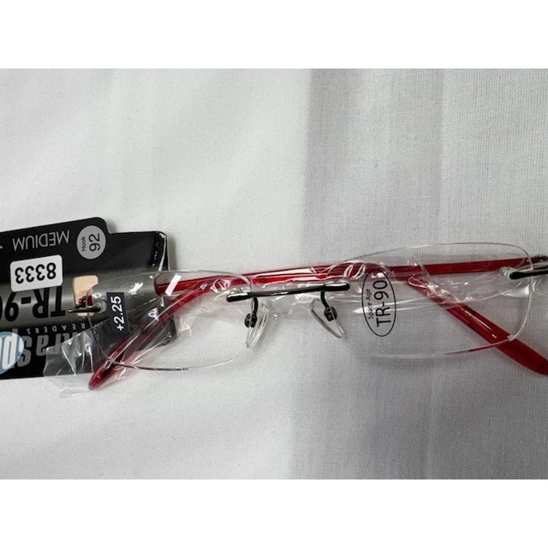 Ultra Spex TR-90 Reading Glasses +2.25 Medium Lightweight Hook 92 Red Frame