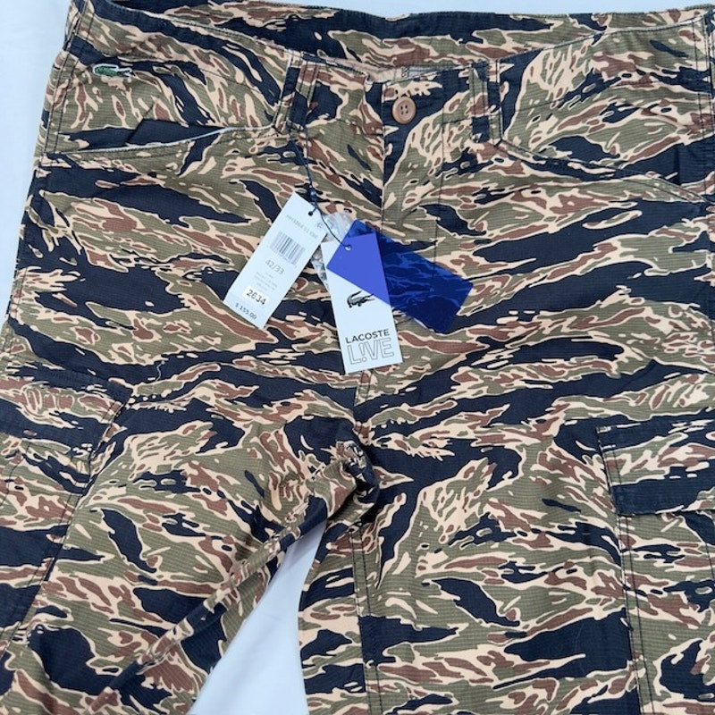 Lacoste Live Cargo Shorts Twill Cotton Loose Fit Camo Black Khaki Mens 42/33