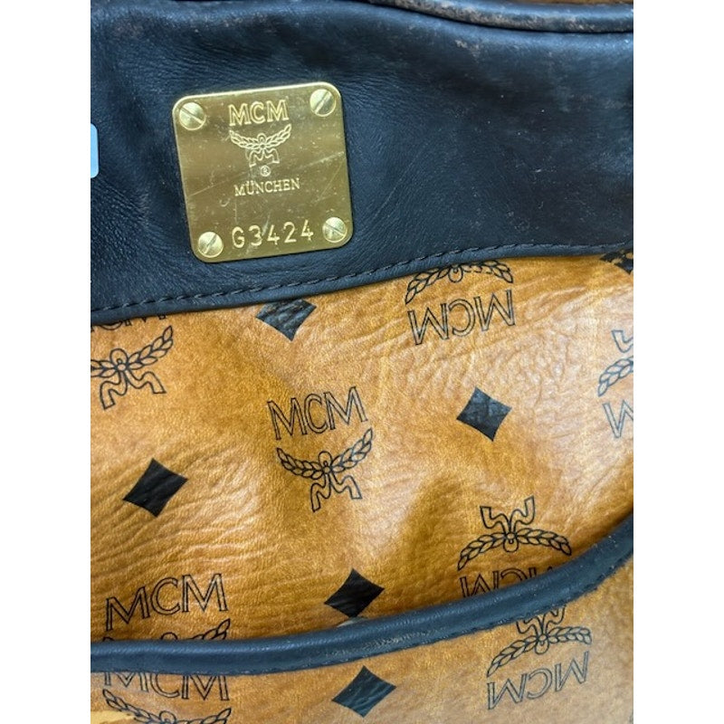 Vintage MCM Monogram Visetos Duffle Trolley Travel Bag Leather Cognac Orange