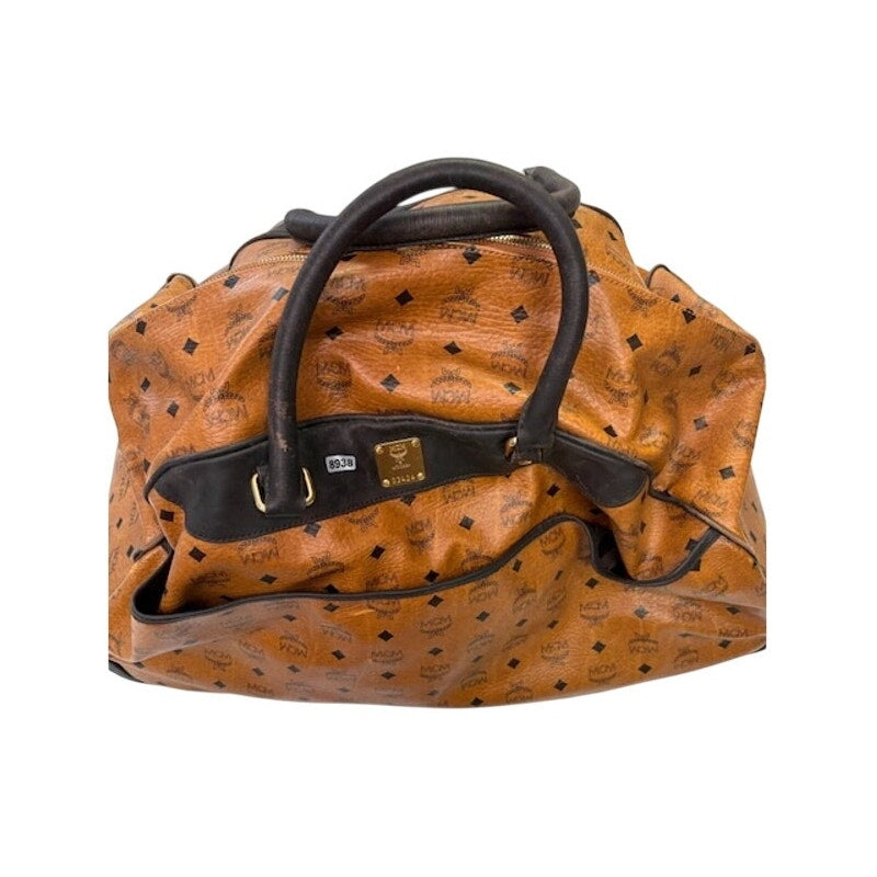 Vintage MCM Monogram Visetos Duffle Trolley Travel Bag Leather Cognac Orange