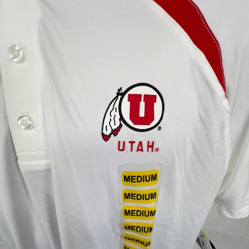 Champion NCAA Utah Utes Performance Polo Shirt Short Sleeve White Red Mens M