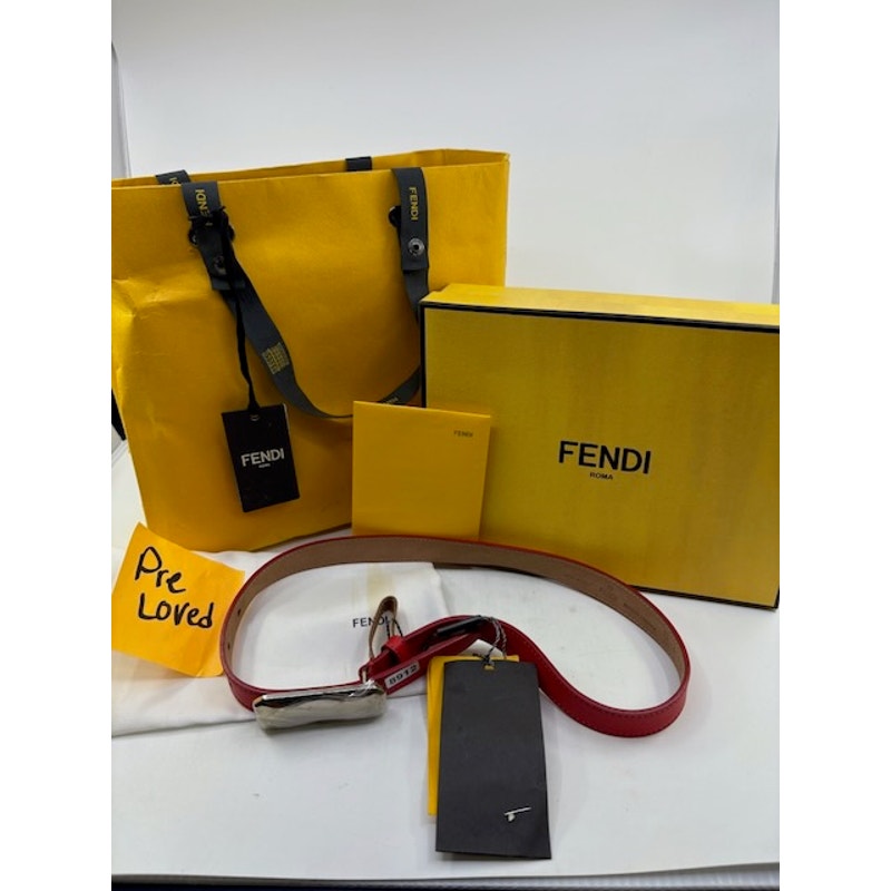 FENDI Cintura Mini Solitaire Nappa Rosso Red Palladio Leather Belt Size 85