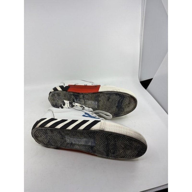 Off-White Vulcanized Low Top Sneaker Lace-Up Leather Shoes White Blue Mens Sz 44