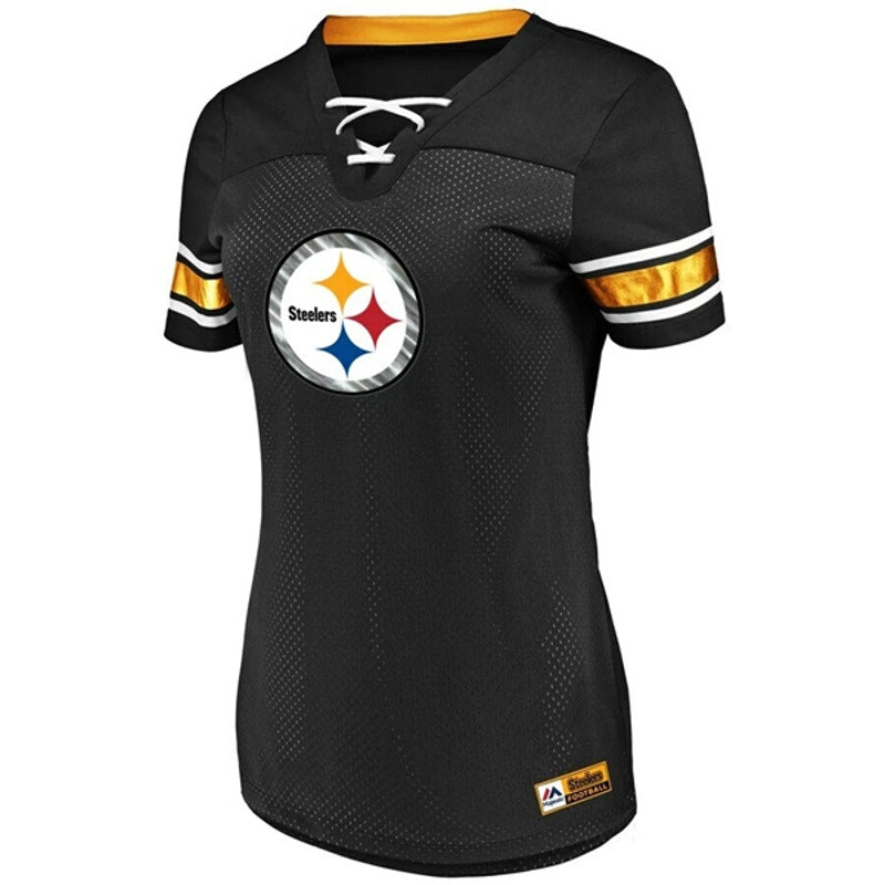 Majestic Pittsburgh Steelers  Lace Up Jersey Black NFL Womens Black Size L
