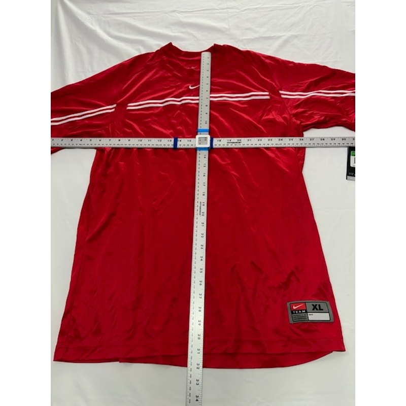 Nike Performance Shirt SS Crewneck Center Swoosh Stripe Red/White Mens Sz XL