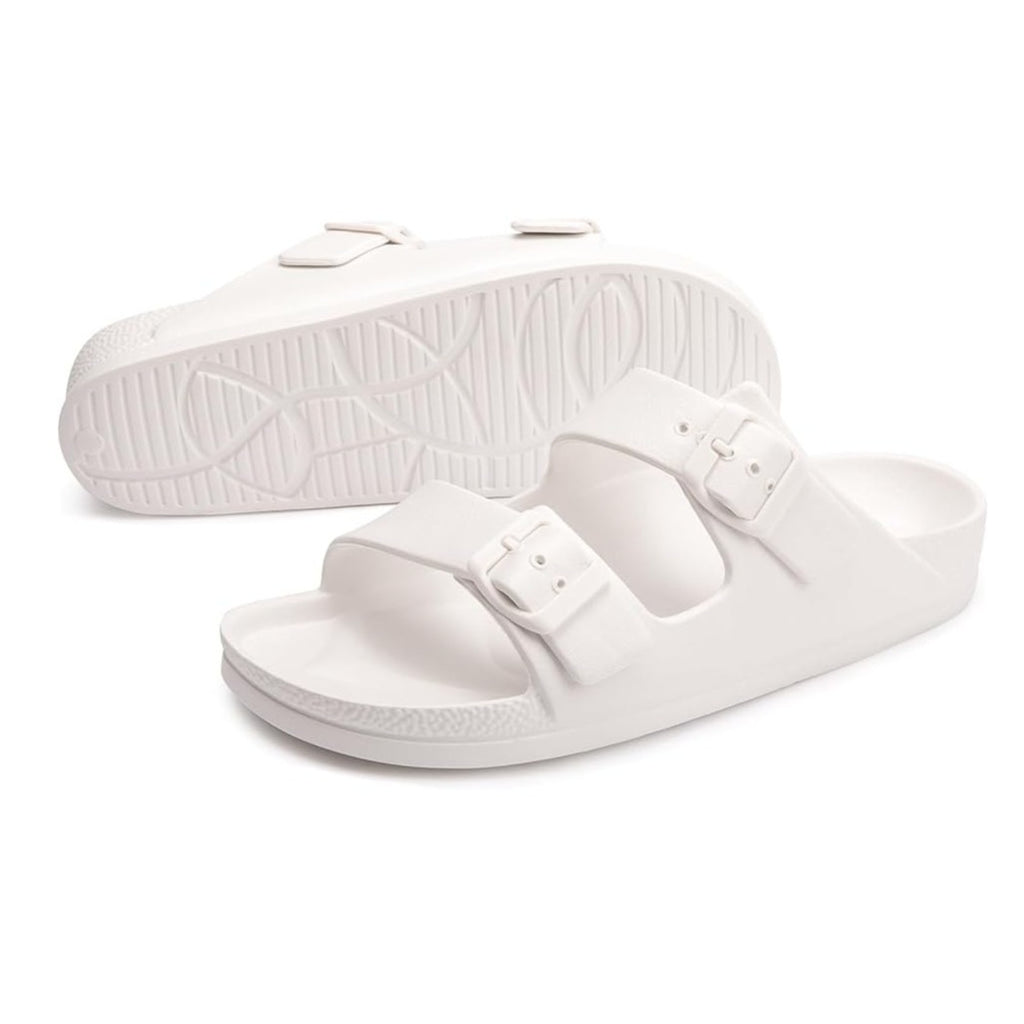 FUNKYMONKEY Comfort Slides Double Buckle EVA Flat Sandals White Womens Sz 7