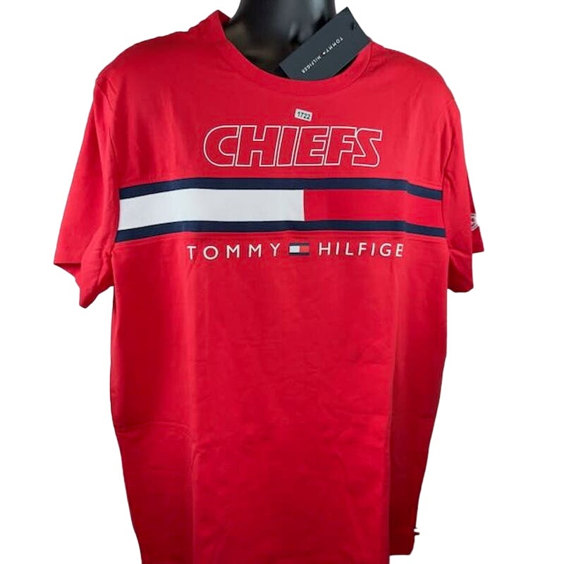Tommy Hilfiger Kansas City Chiefs Football T-Shirt Logo Print Red Mens Size XL