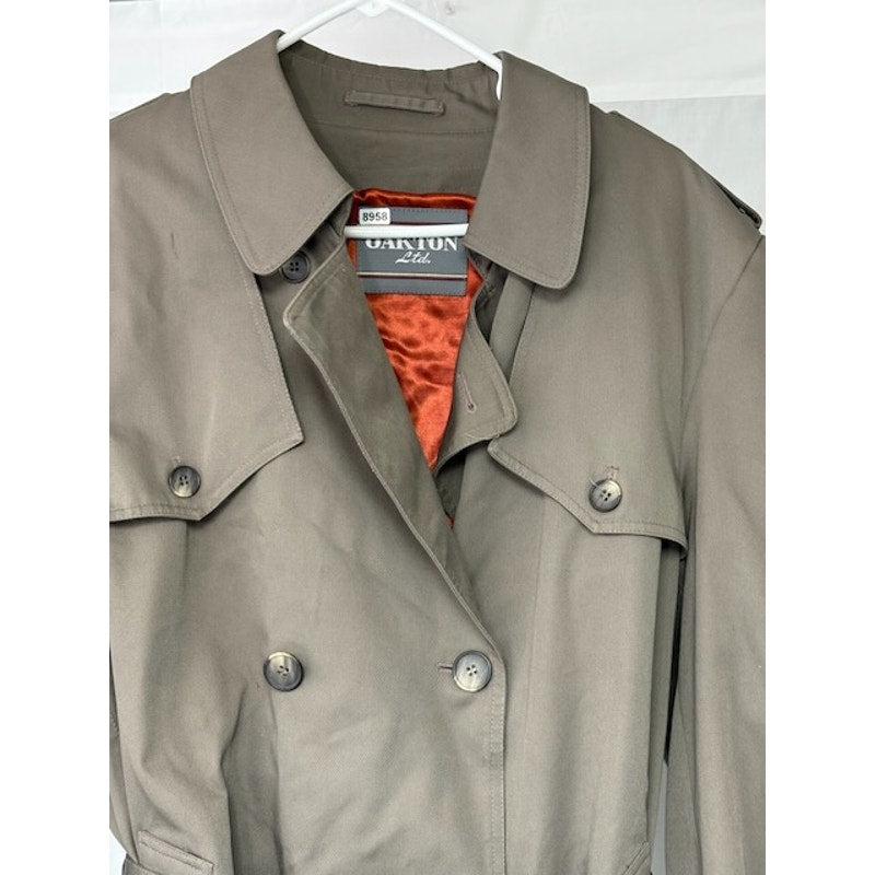 Oakton Ltd Vintage Trench Coat Button Double Breast Belted Gray Mens Sz 46 Long